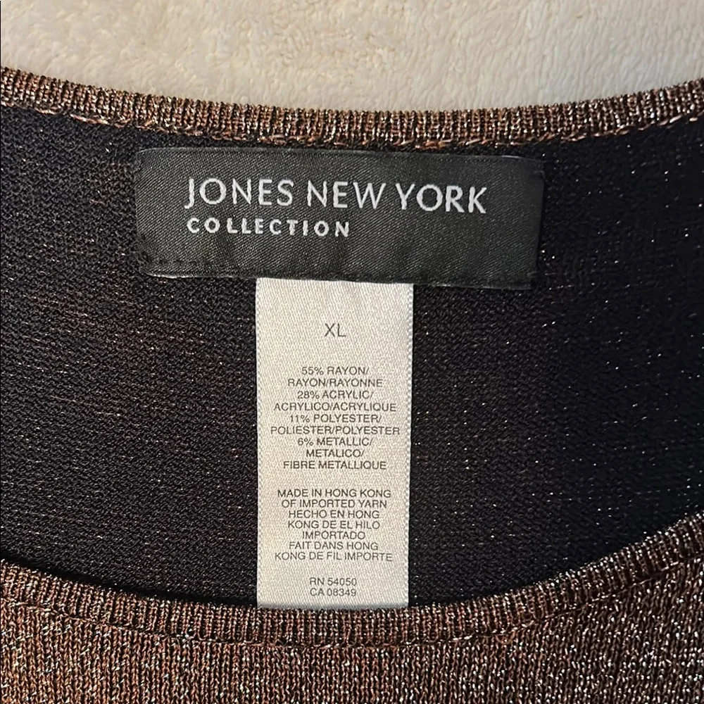 Jones New York Bronze Sparkle Fitted Cap Sleeve T-Shirt - Picture 7 of 8